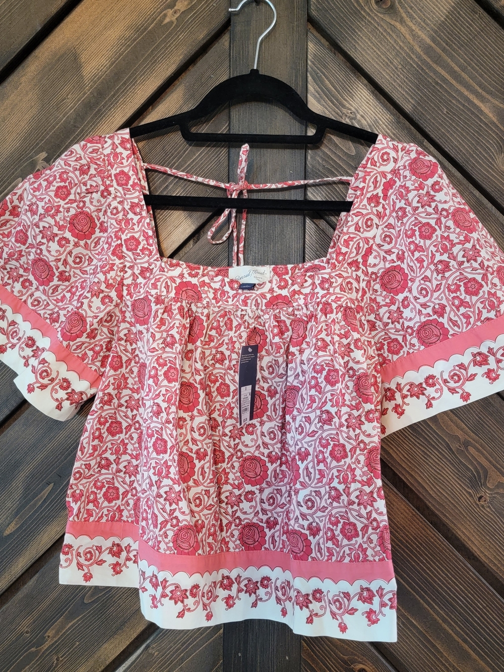 Universal Thread Pink Floral Square-Neck Peasant Blouse S